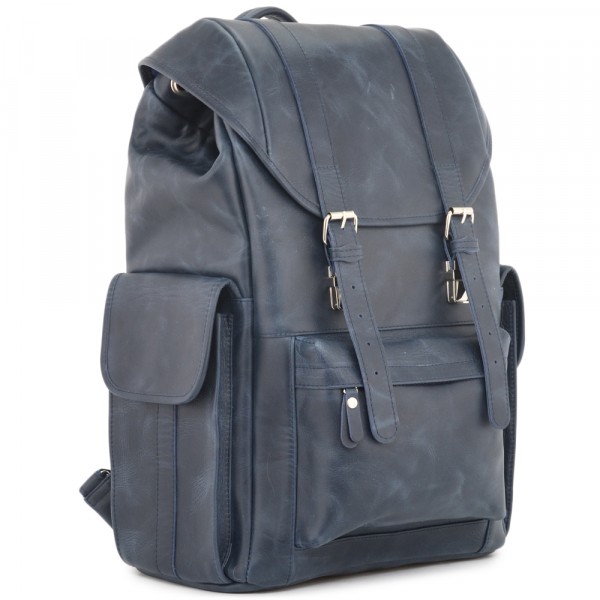Кожаный рюкзак "Ганнибал" (синий). фото 1