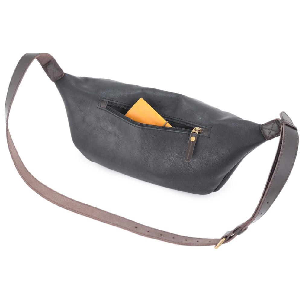 Кожаная сумка на пояс "Манчестер" (чёрный крейзи) 