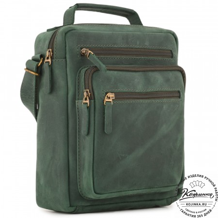  Мужская кожаная сумка "Гектор" (изумруд крейзи)