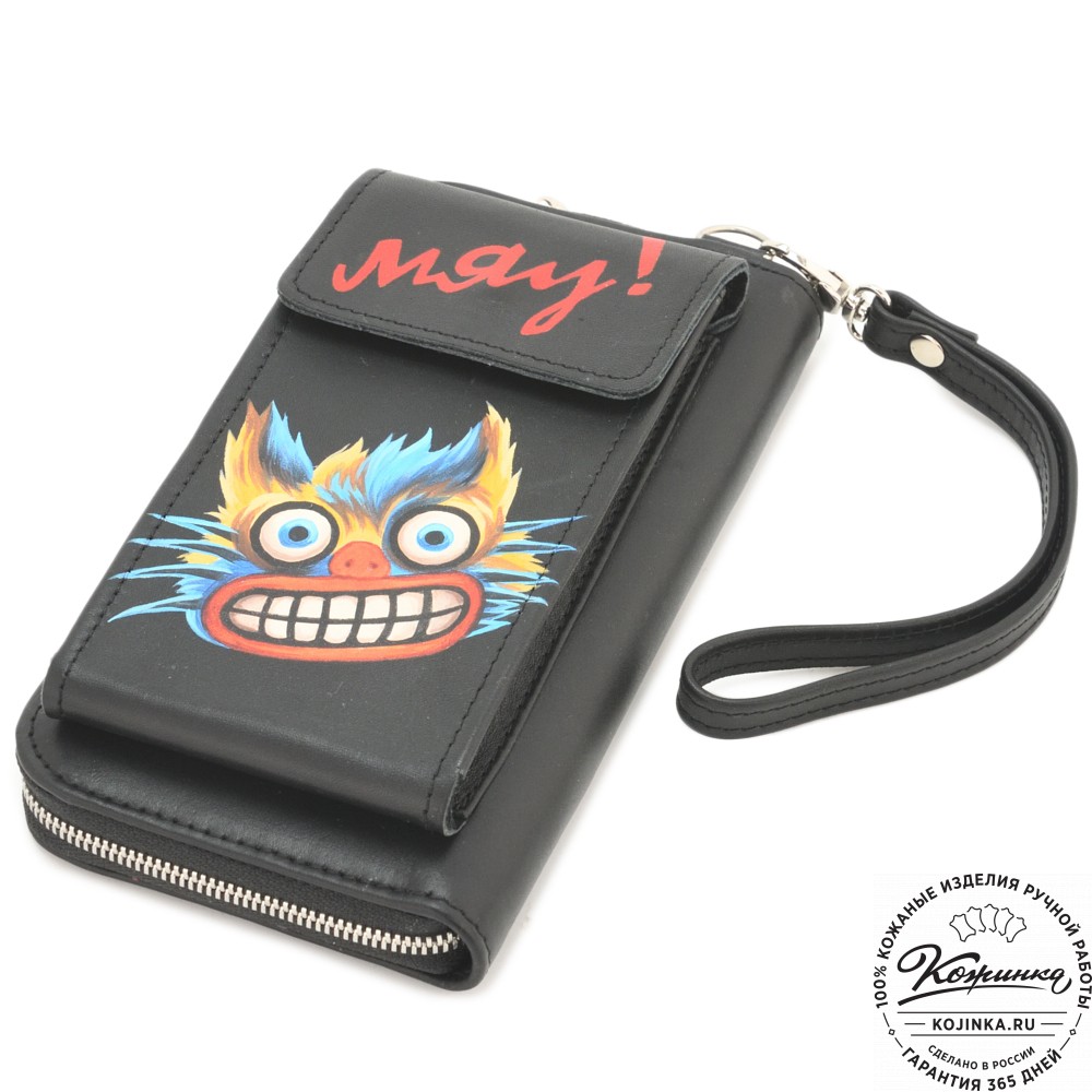 Кожаный клатч "Чукотка" "Мяу" (черный)
