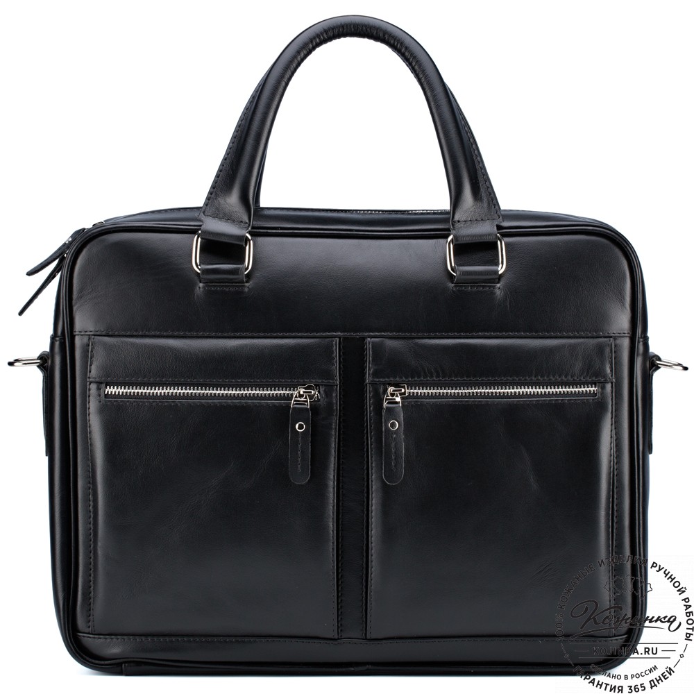 Кожаная деловая сумка "Гофман" (чёрная) 