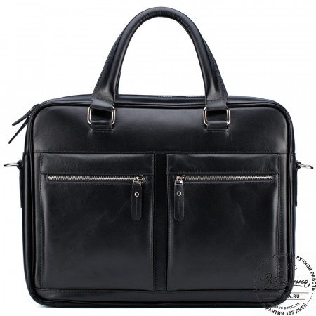 Кожаная деловая сумка "Гофман" (чёрная) 