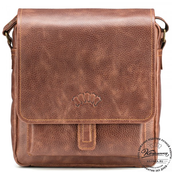 Кожаная сумка через плечо "Алекс" (светло-коричневая) . фото 1