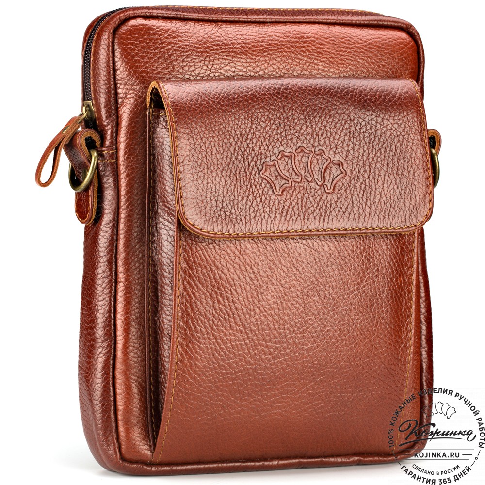 Кожаная нагрудная сумка "Стивен" (рыжая)