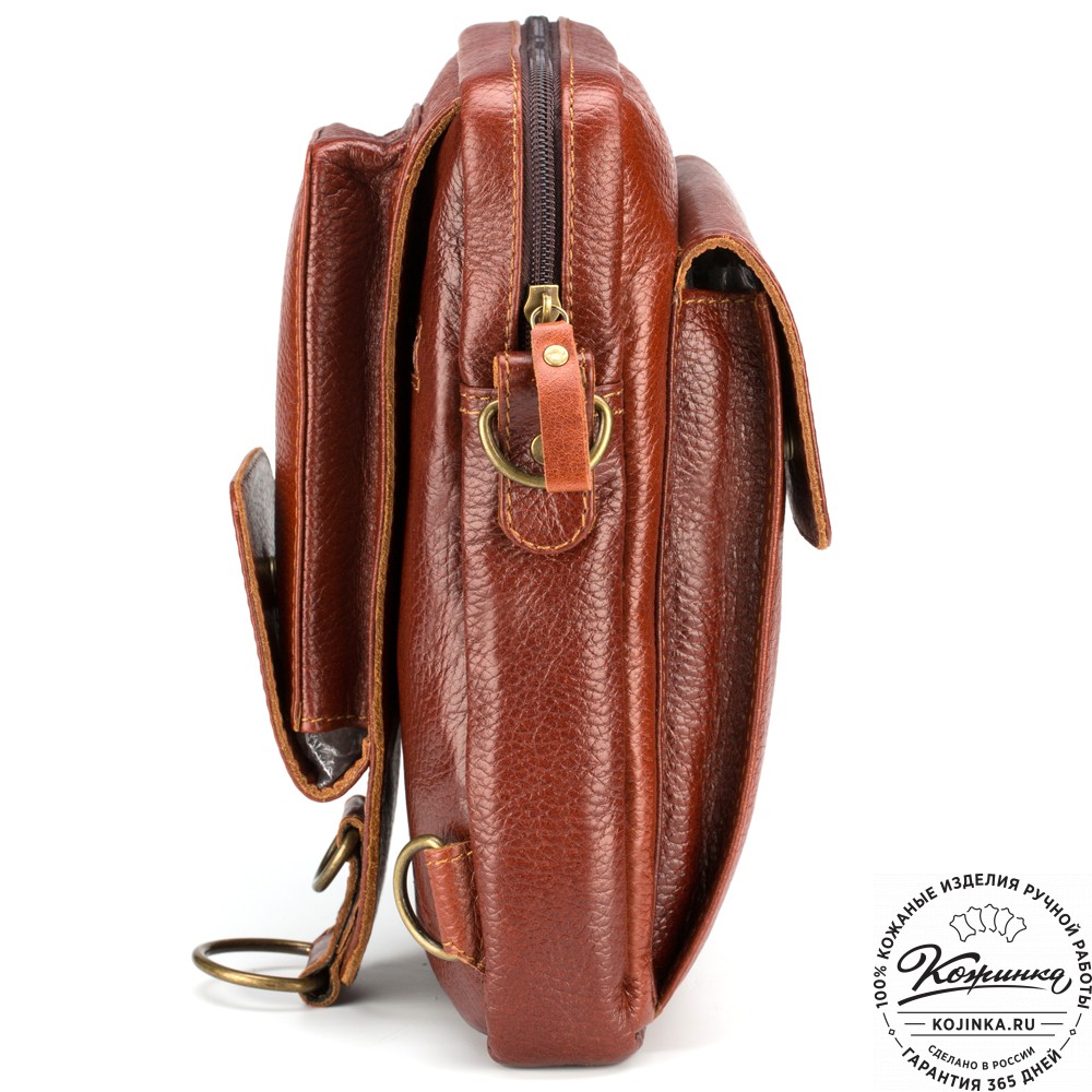 Кожаная нагрудная сумка "Стивен" (рыжая)
