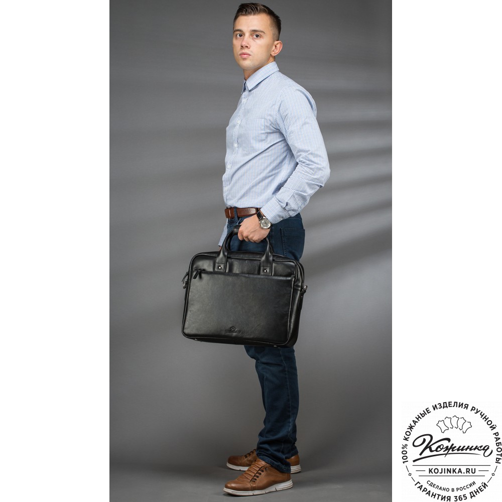 Кожаная деловая сумка "Андерсон" (чёрная) 