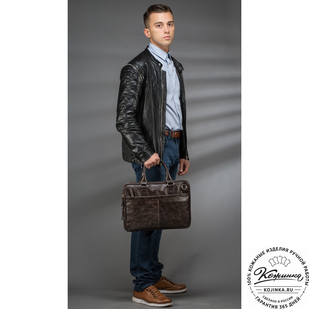 Кожаная деловая сумка "Кларк" (рыжий антик) 