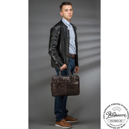 Кожаная деловая сумка "Кларк" (рыжий антик) 