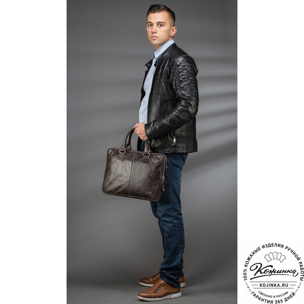 Кожаная деловая сумка "Кларк" (рыжий антик) 