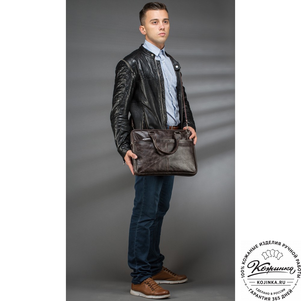 Кожаная деловая сумка "Кларк" (рыжий антик) 