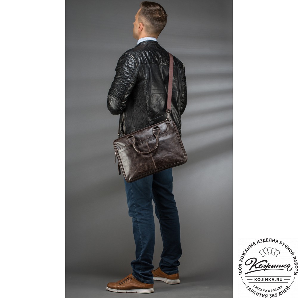 Кожаная деловая сумка "Кларк" (рыжий антик) 