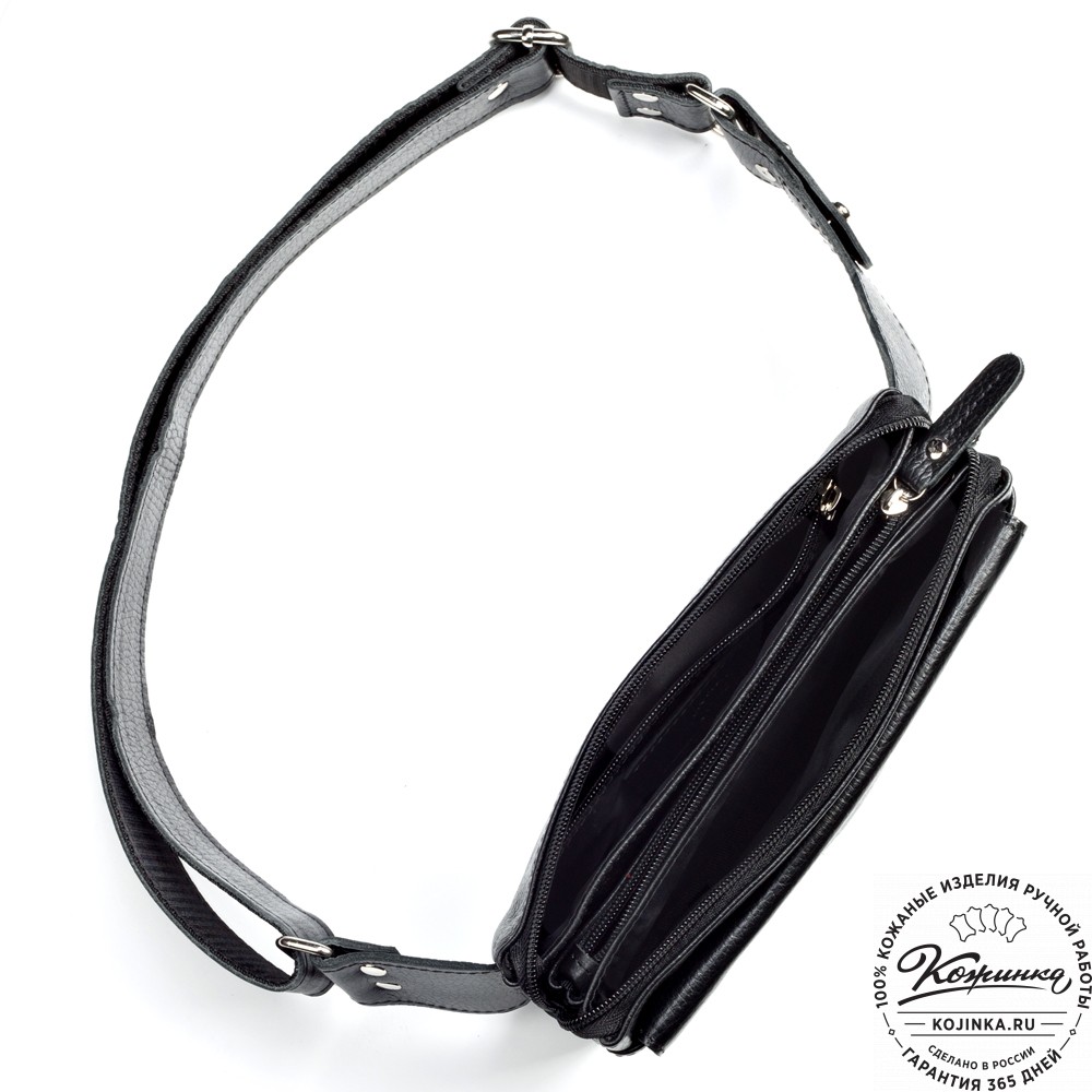 Кожаная сумка на пояс "Юнис" (чёрная) 