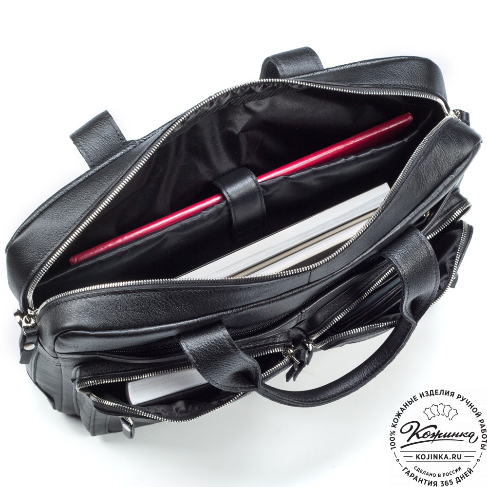 Кожаная деловая сумка "Гильермо" (чёрная) 