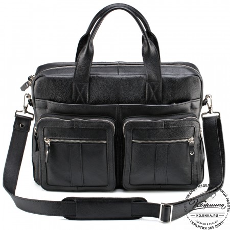 Кожаная деловая сумка "Гильермо" (чёрная) 