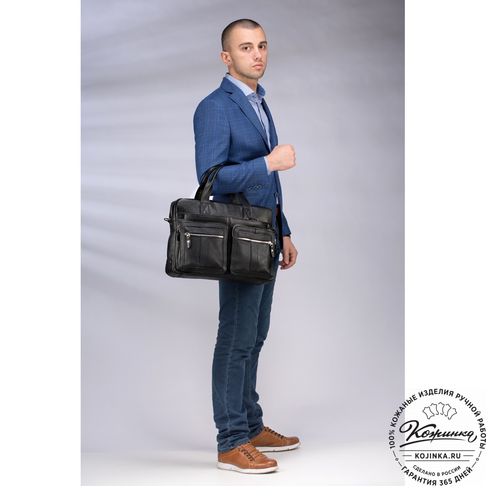 Кожаная деловая сумка "Гильермо" (чёрная) 