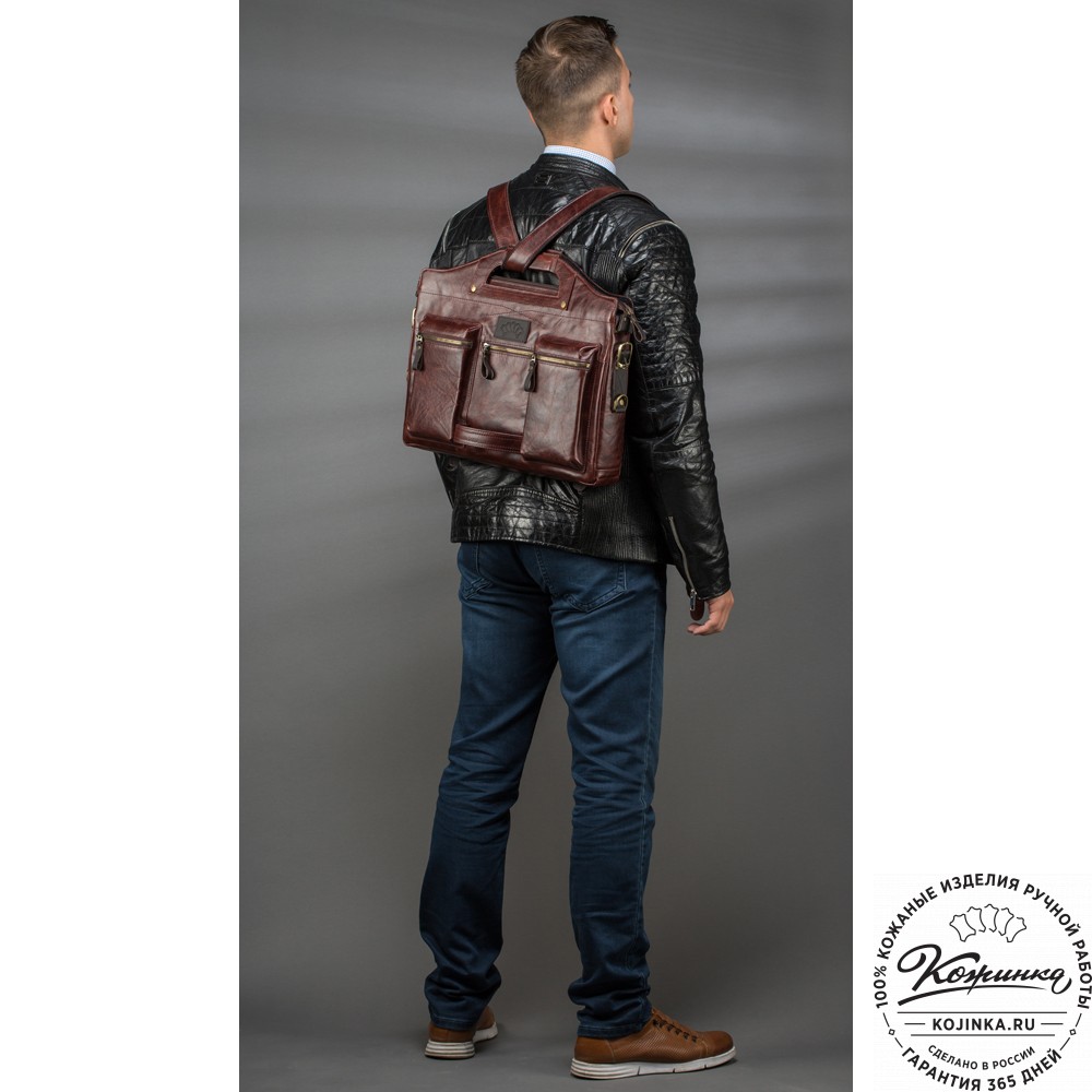 Кожаная деловая сумка "Диего" (синий антик)