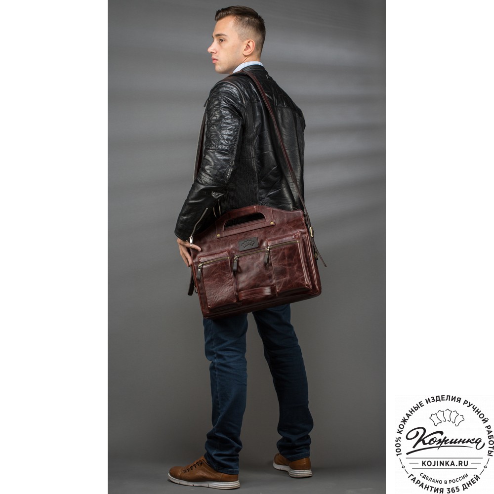 Кожаная деловая сумка "Диего" (синий антик)