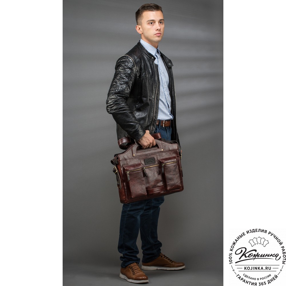 Кожаная деловая сумка "Диего" (синий антик)