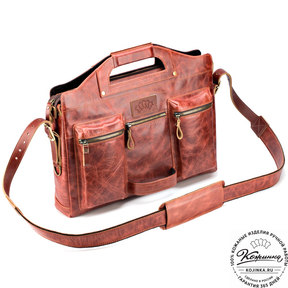 Кожаная деловая сумка "Диего" (рыжий антик)