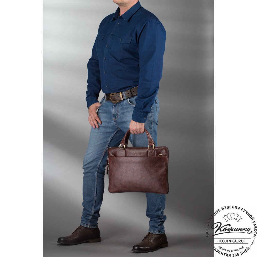 Кожаная деловая сумка "Ральф" (синий антик) 