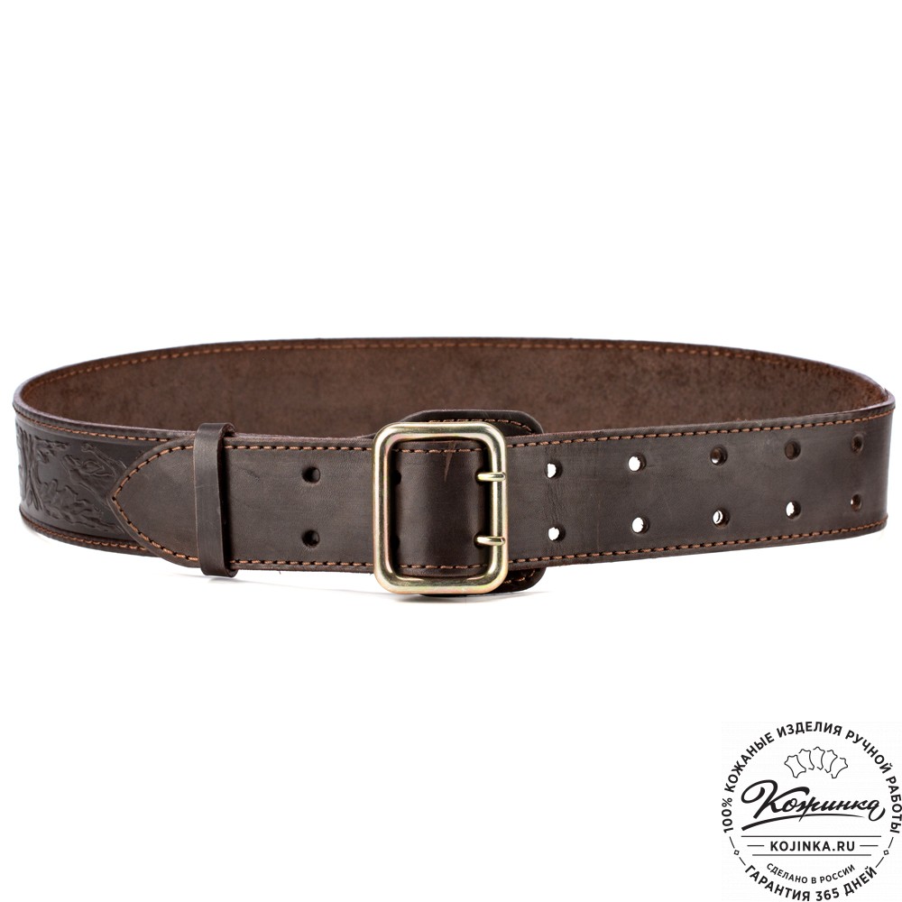 Кожаный ремень "Гренадёр"  тиснёный (тёмно-коричневый)