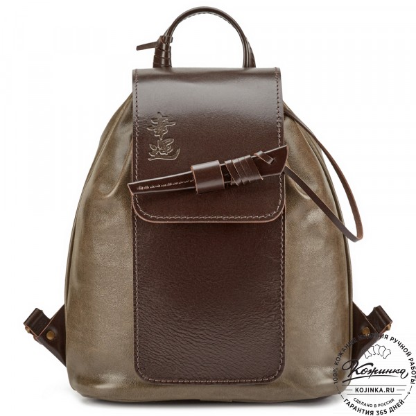 Женский кожаный рюкзак "Гейша" (оливковый). фото 1