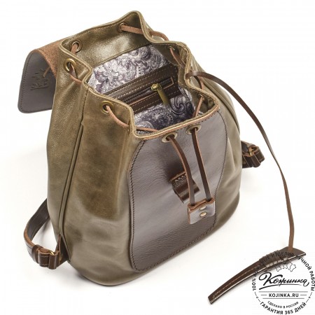 Женский кожаный рюкзак "Гейша" (оливковый)