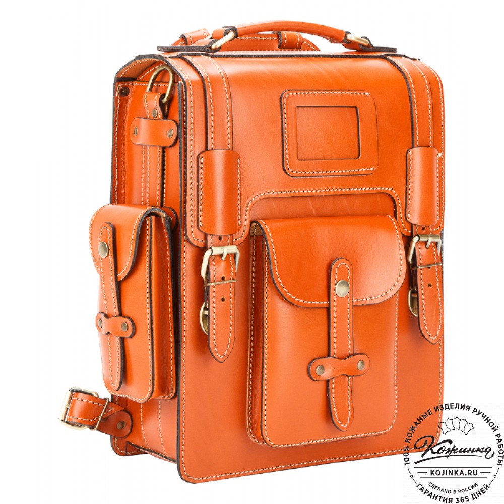 Кожаный ранец-портфель "Джон" (оранжевый)
