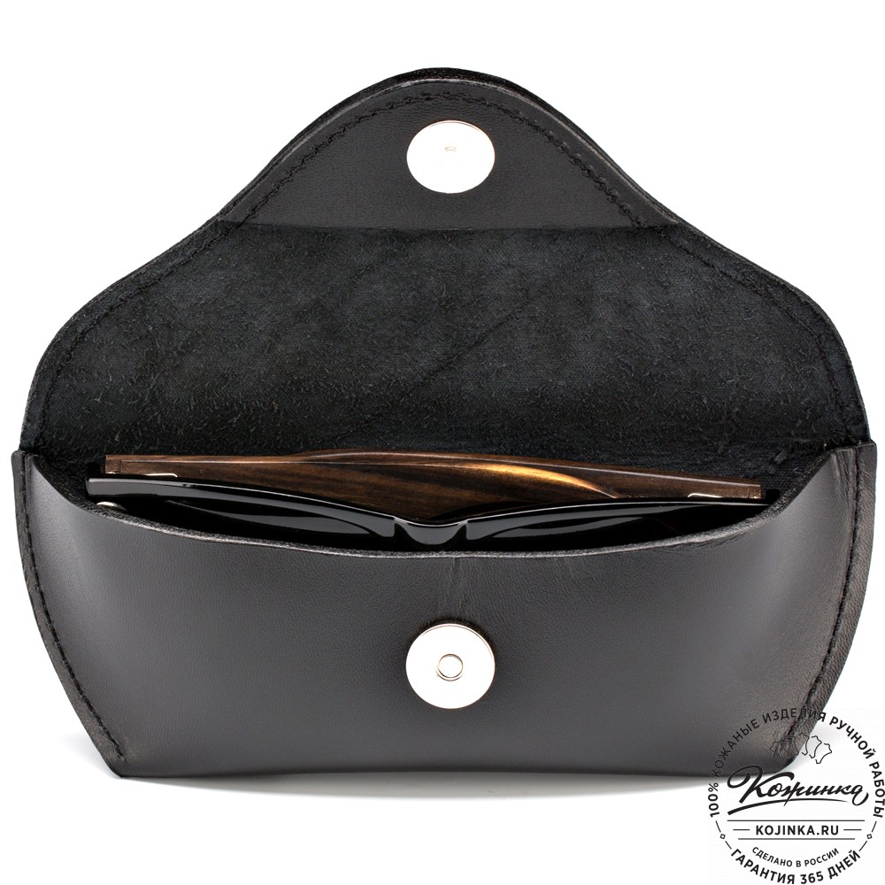 Кожаный футляр для очков из жёсткой кожи (чёрный) 
