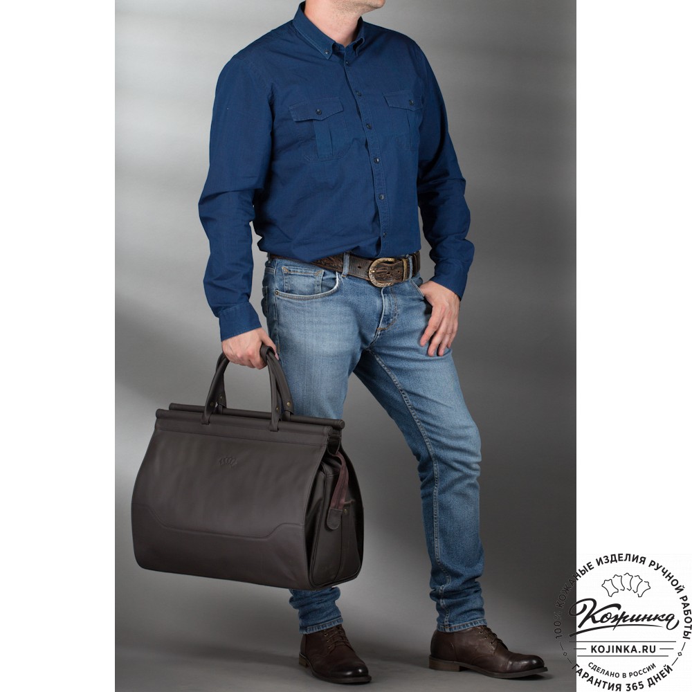 Кожаный дорожный саквояж "Гарри" (чёрный)