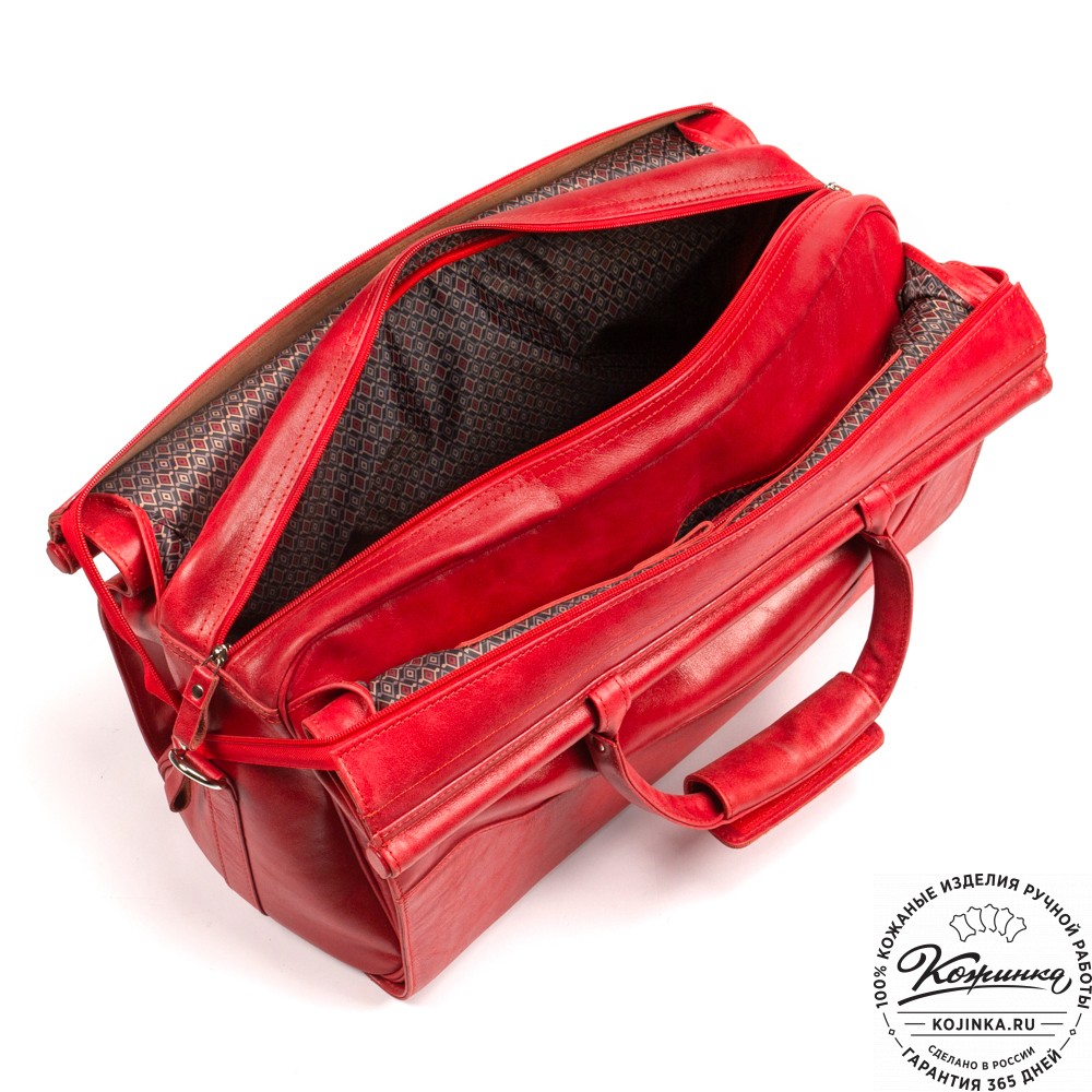 Кожаный дорожный саквояж "Гарри" (красный)