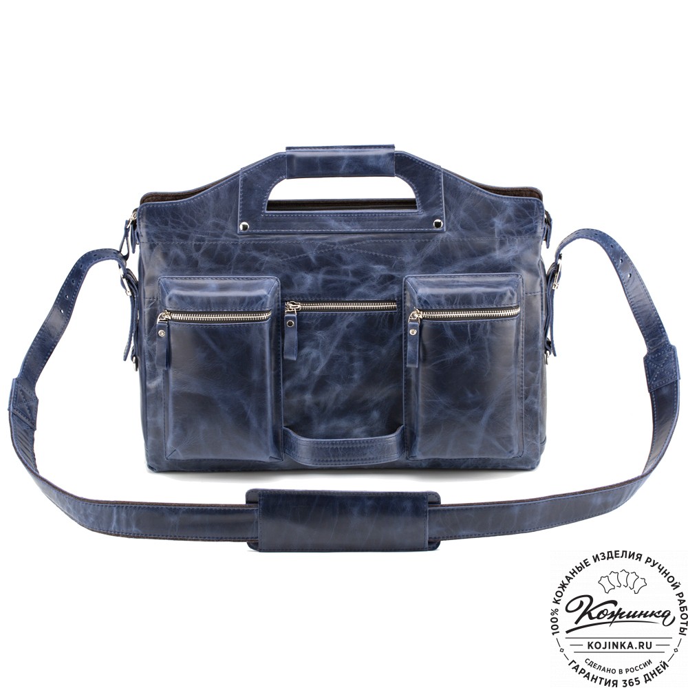 Кожаная деловая сумка "Диего" (синий антик)