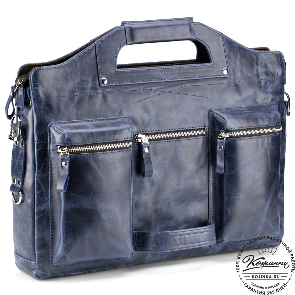 Кожаная деловая сумка "Диего" (синий антик)