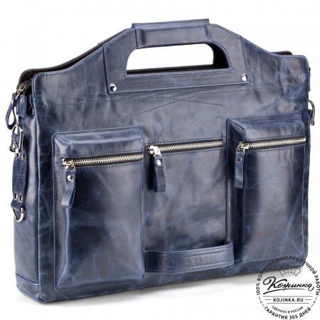 Кожаная деловая сумка "Диего" (синий антик)
