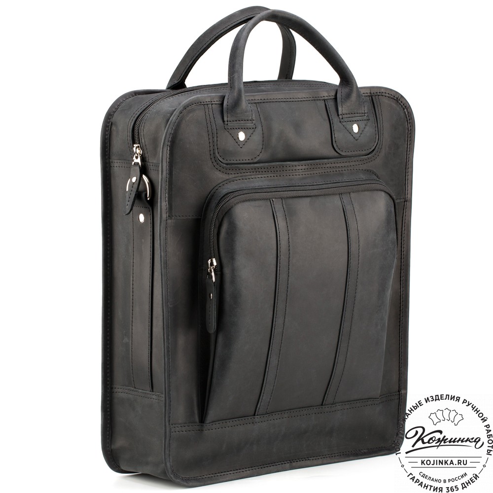 Кожаный рюкзак-сумка "Майкл" (чёрный)