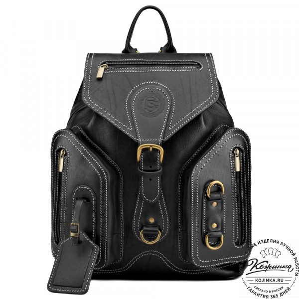 Кожаный рюкзак "Стиль 2" (чёрный). фото 1