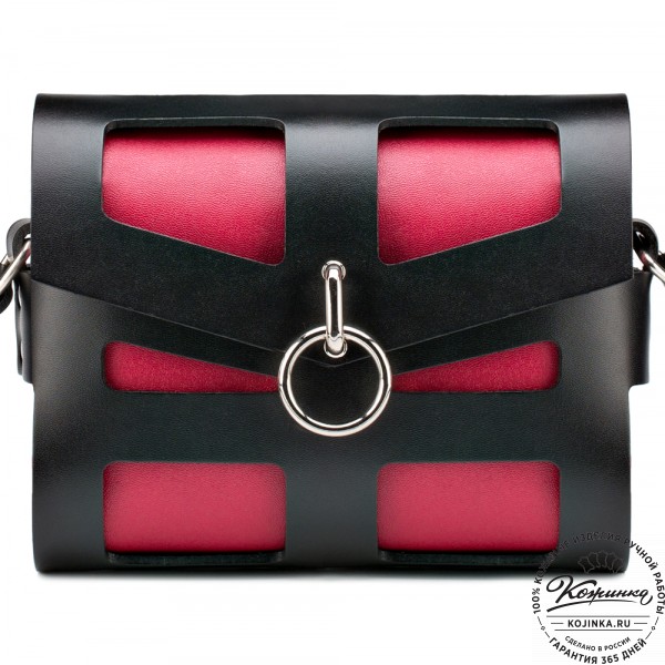 Женская кожаная сумка "Кортни" (чёрная с красным) . фото 1