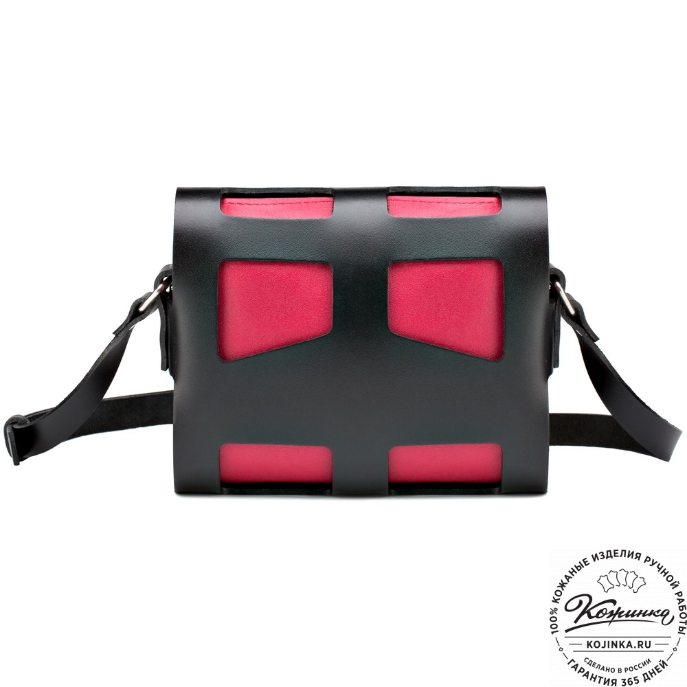 Женская кожаная сумка "Кортни" (чёрная с красным) 