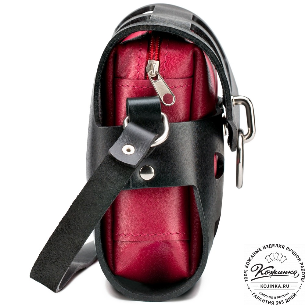 Женская кожаная сумка "Кортни" (чёрная с красным) 