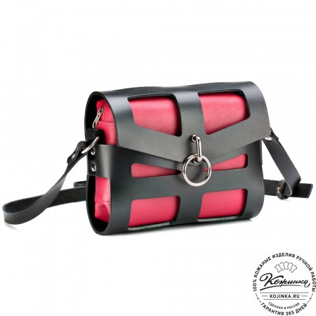 Женская кожаная сумка "Кортни" (чёрная с красным) 