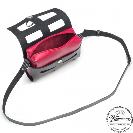 Женская кожаная сумка "Кортни" (чёрная с красным) 