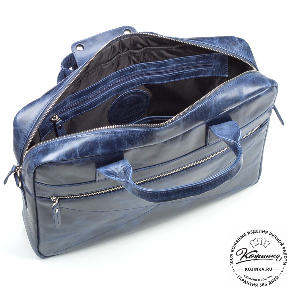 Кожаная деловая сумка "Андерсон" (синий антик) 