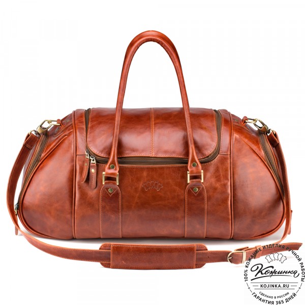 Кожаная дорожно-спортивная сумка "Дональд" (рыжий антик). фото 1