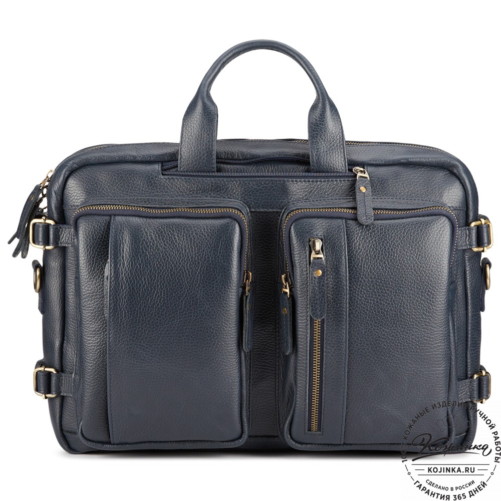 Кожаная сумка-рюкзак "Бигмэн" (синяя)