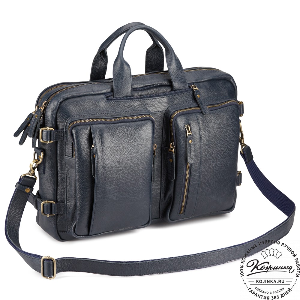 Кожаная сумка-рюкзак "Бигмэн" (синяя)