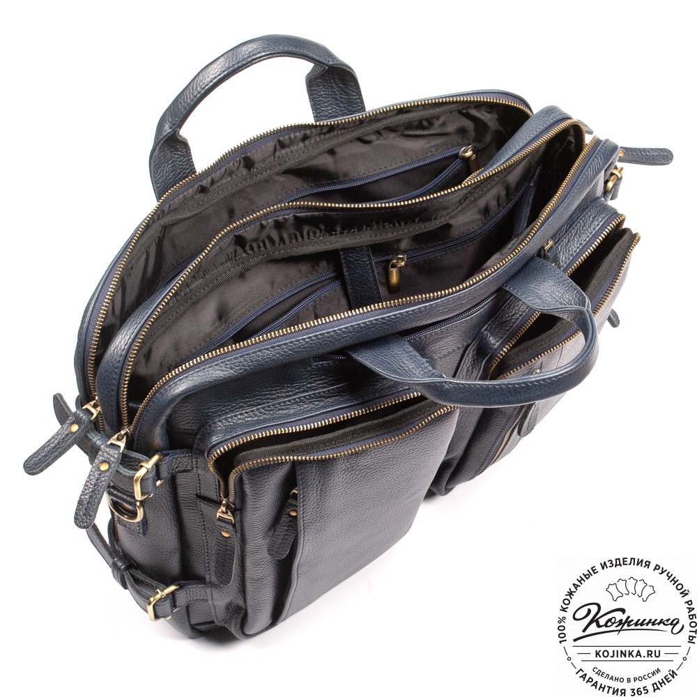 Кожаная сумка-рюкзак "Бигмэн" (синяя)