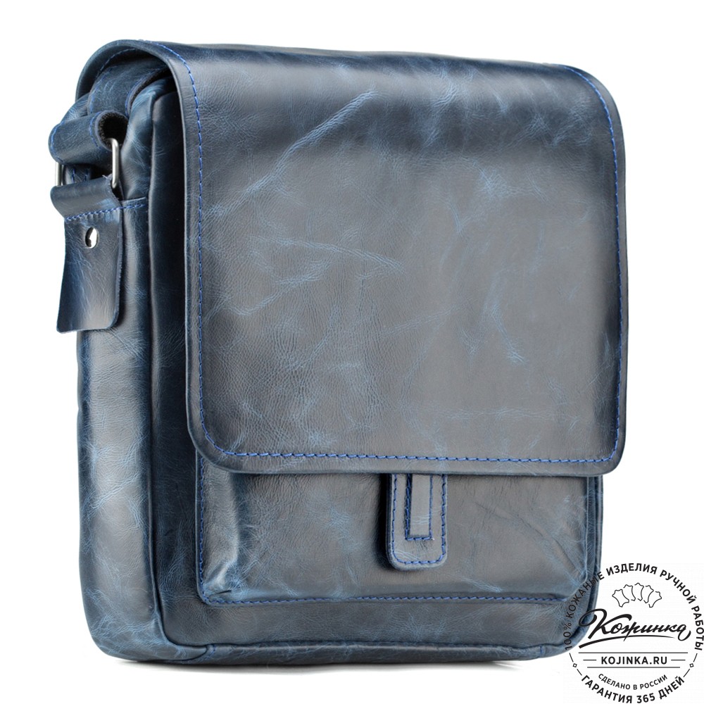 Кожаная сумка через плечо "Алекс" (синий антик) 