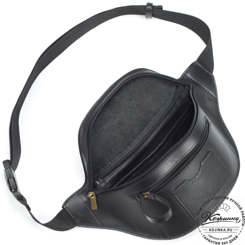 Кожаная сумка на пояс "Клайд" (чёрная) 