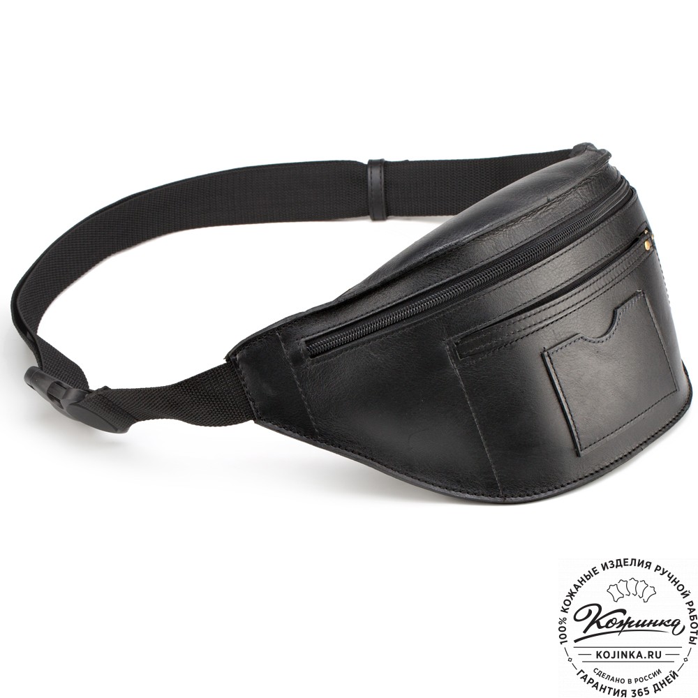 Кожаная сумка на пояс "Клайд" (чёрная) 