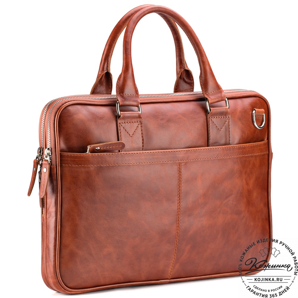 Кожаная деловая сумка "Кларк" (рыжий антик) 